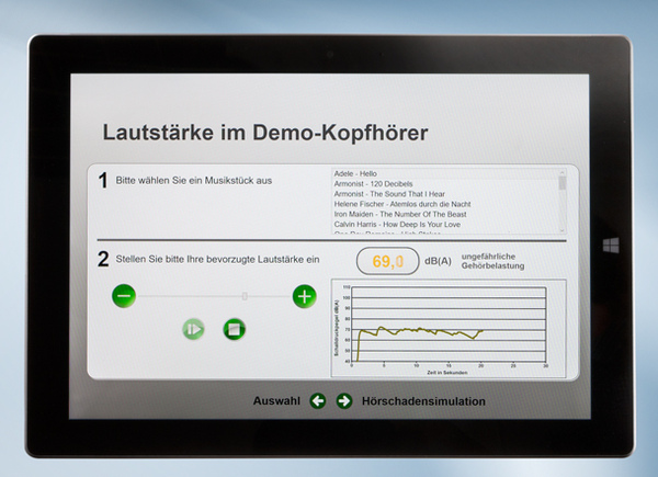 EarBox-Modul Lautstärketest über Kopfhöre