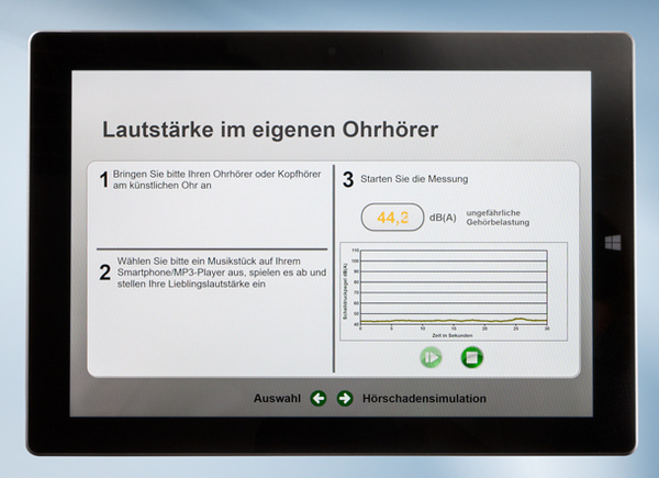 EarBox-Modul Lautstärketest über Ohrhörer
